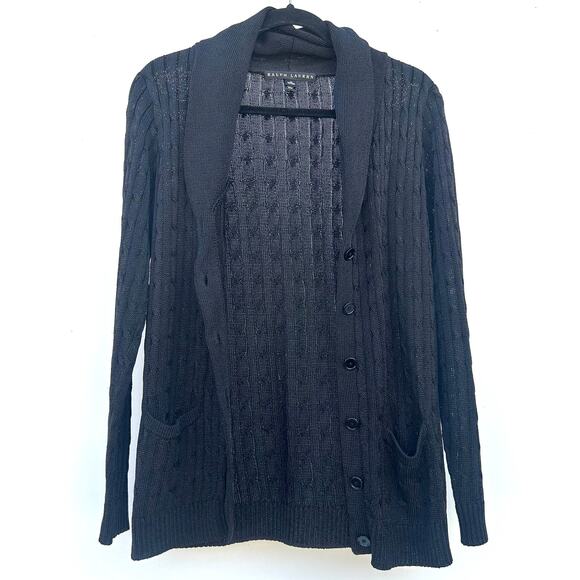 Ralph Lauren Shawl Collar Shell Set Tank Cardigan Sweater Medium Black Cotton - Picture 4 of 9